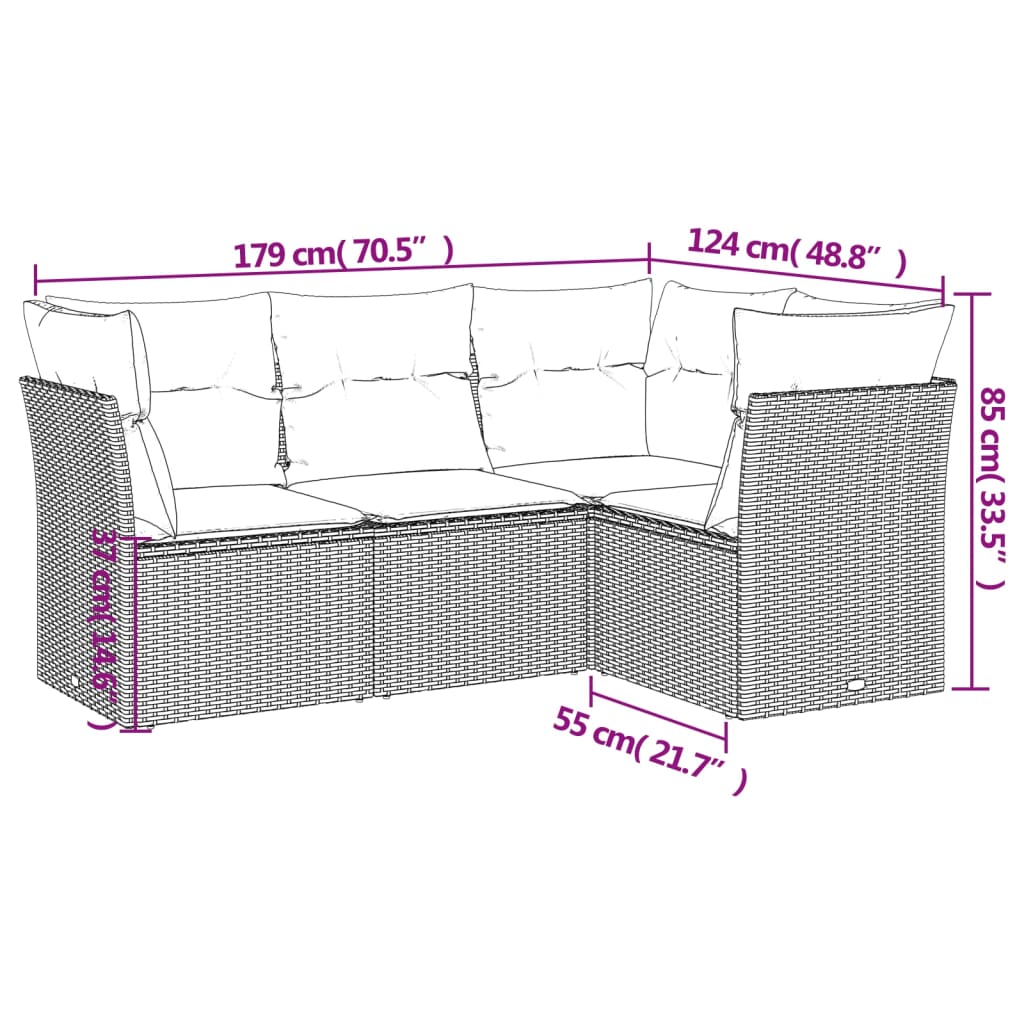 4-dijelni set vrtnih sofa s jastucima svijetlosivi poliratan
