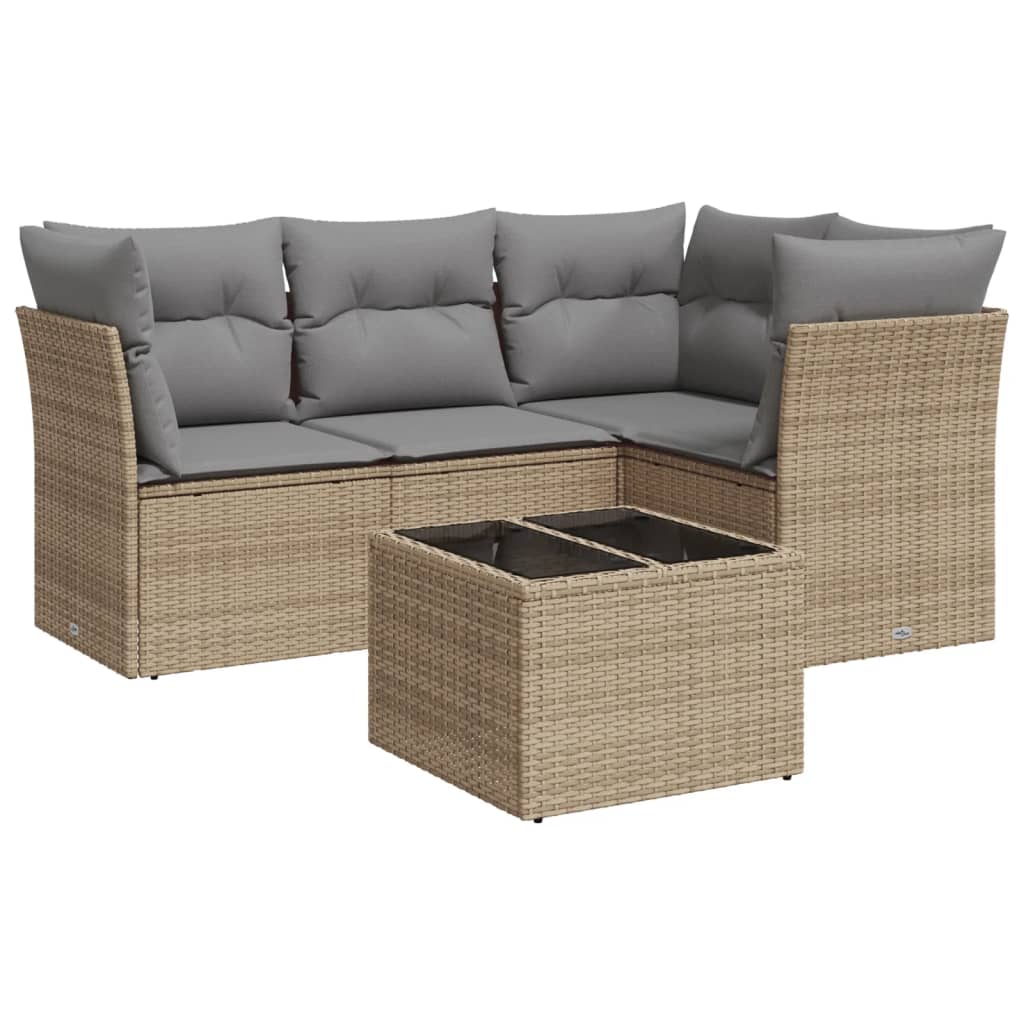 5-dijelni vrtni set sofa s jastucima bež od poliratana