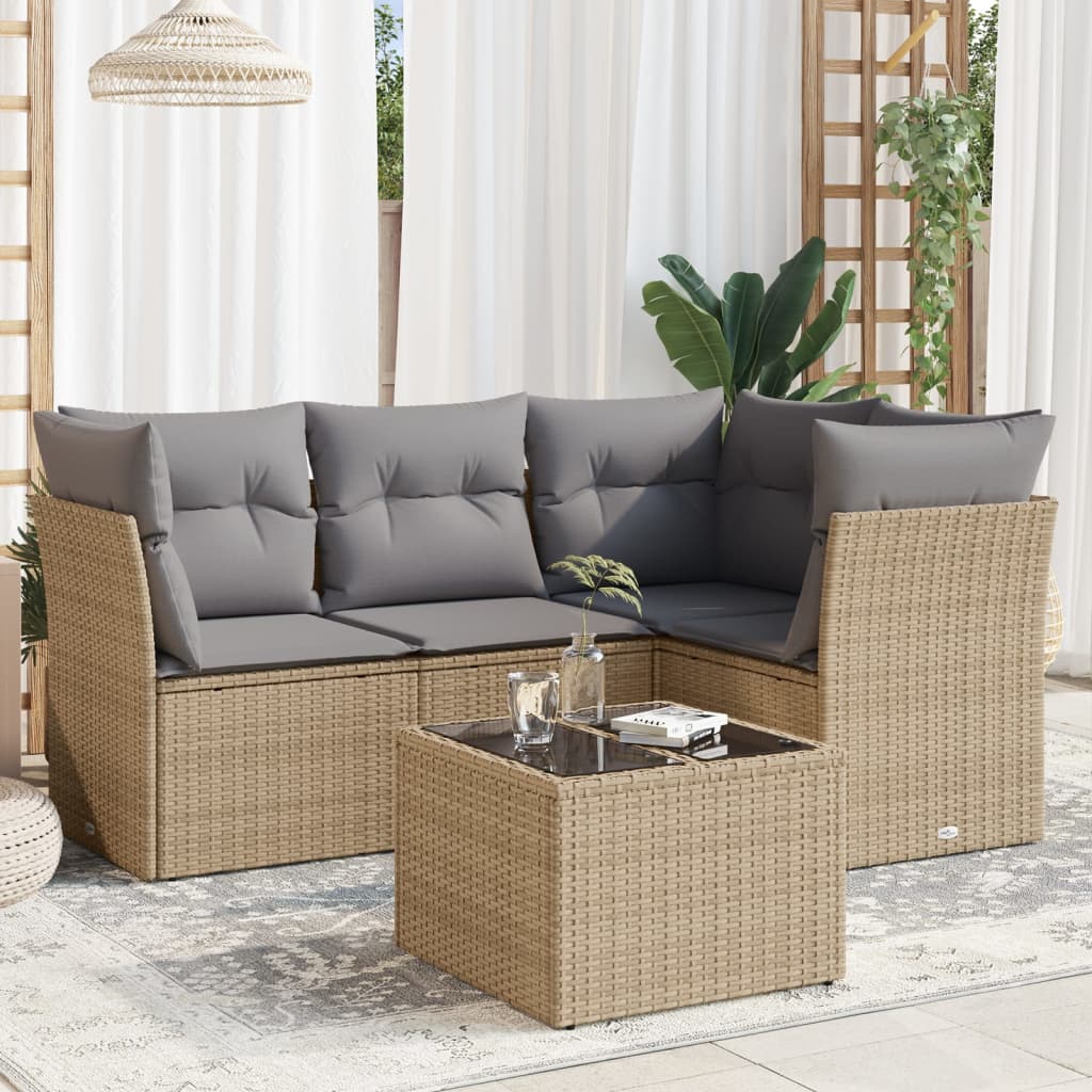 5-dijelni vrtni set sofa s jastucima bež od poliratana