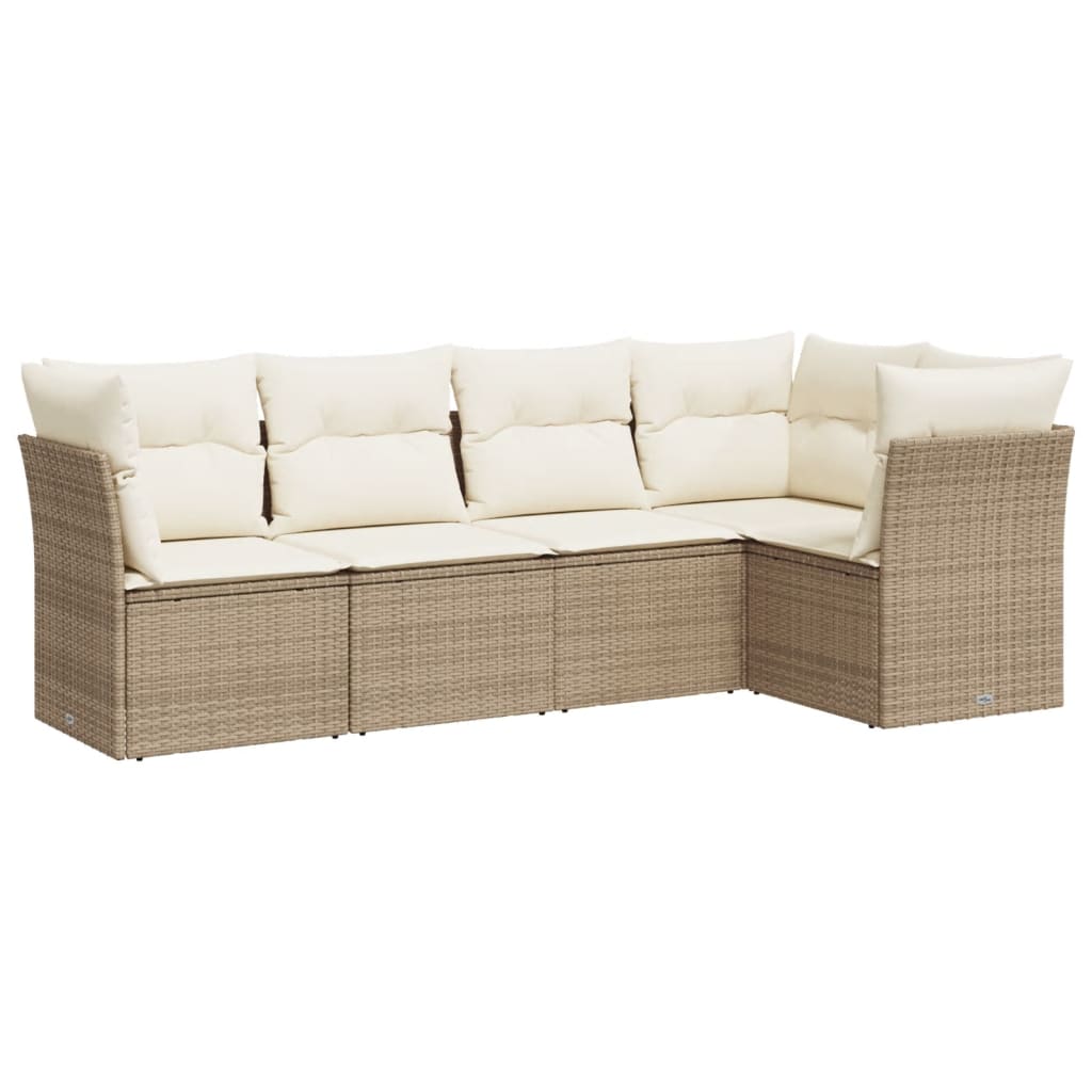 5-dijelni vrtni set sofa s jastucima bež od poliratana
