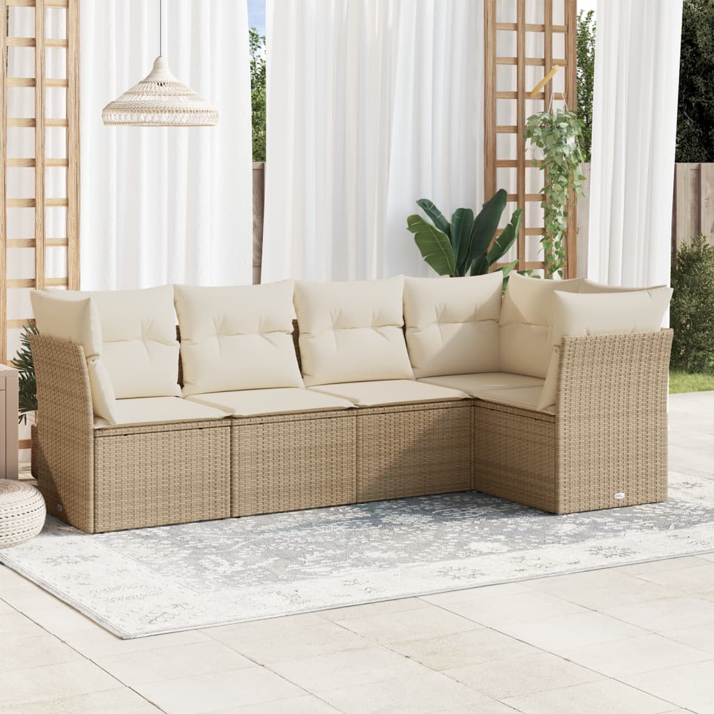 5-dijelni vrtni set sofa s jastucima bež od poliratana