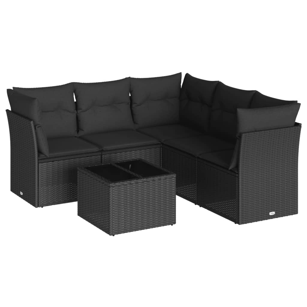 6-dijelni set vrtnih sofa s jastucima crni od poliratana
