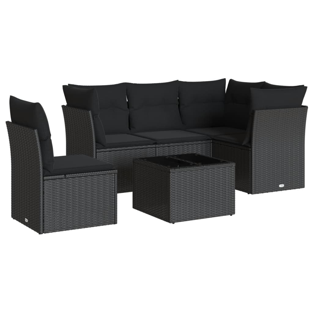 6-dijelni set vrtnih sofa s jastucima crni od poliratana