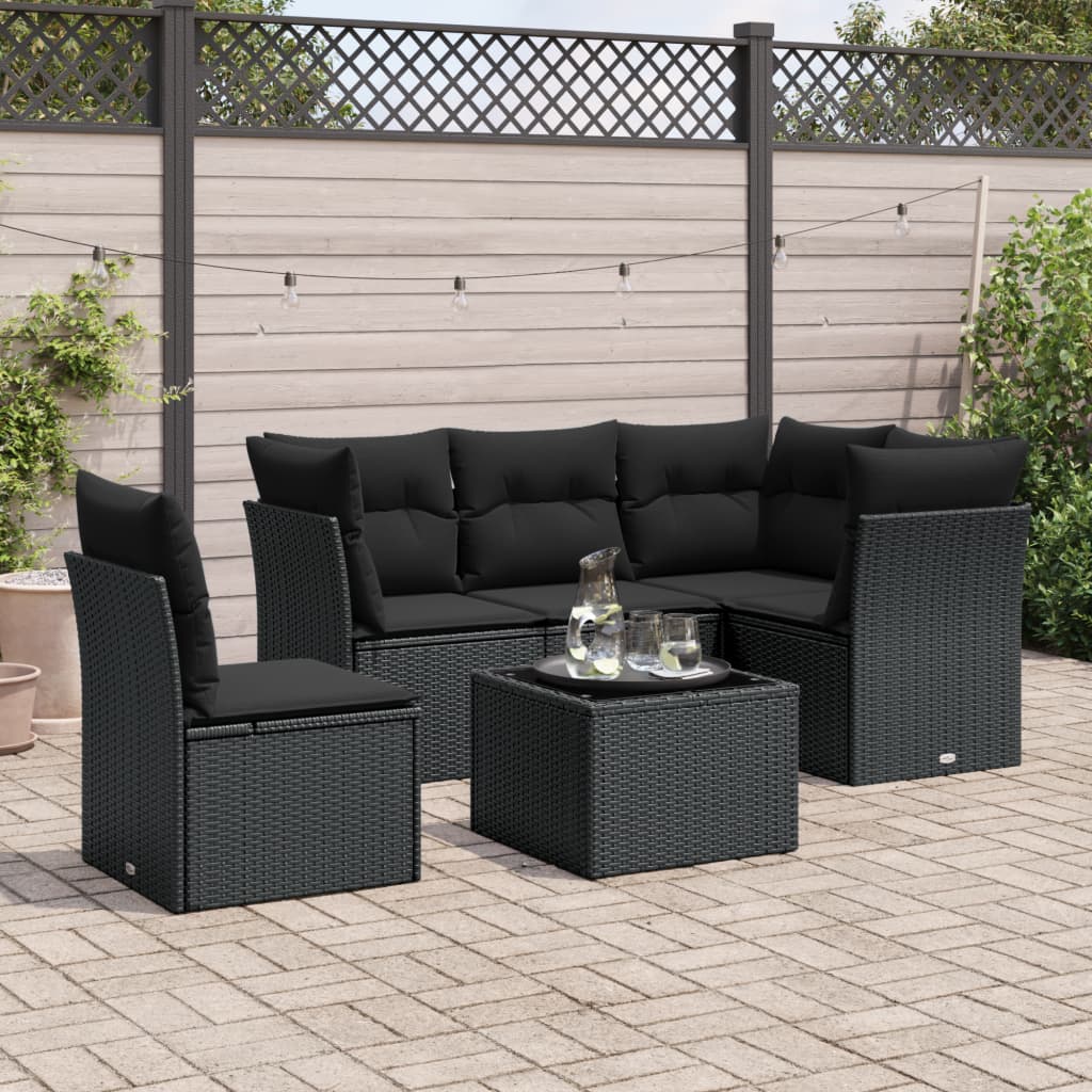 6-dijelni set vrtnih sofa s jastucima crni od poliratana