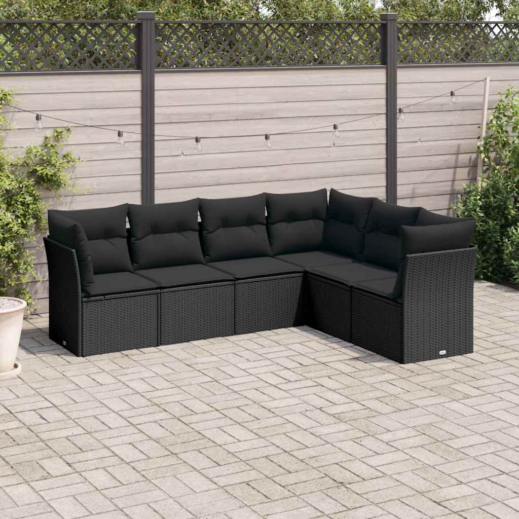 6-dijelni set vrtnih sofa s jastucima crni od poliratana