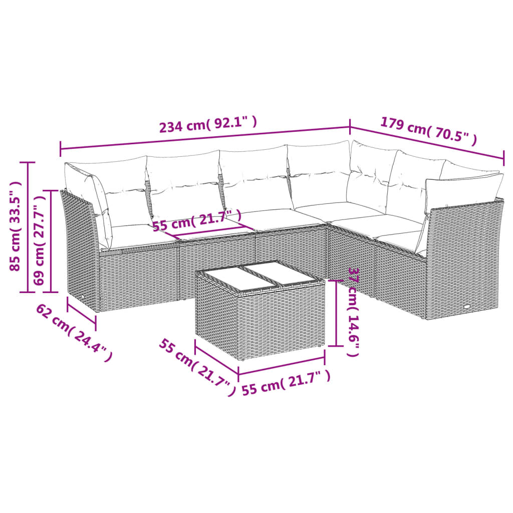 7-dijelni set vrtnih sofa sivi od poliratana