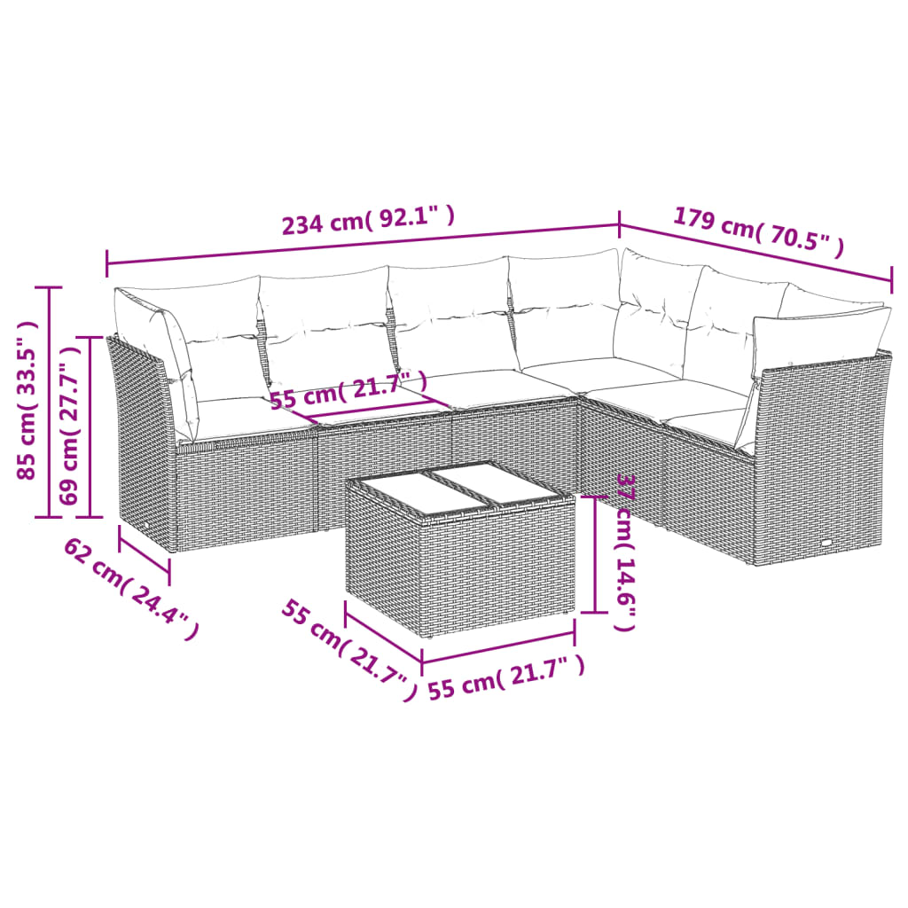 7-dijelni set vrtnih sofa svjetlosivi od poliratana