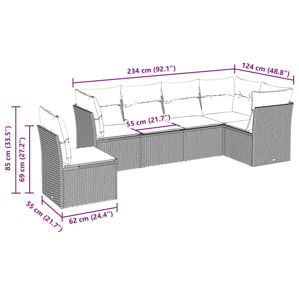 6-dijelni set vrtnih sofa s jastucima crni od poliratana