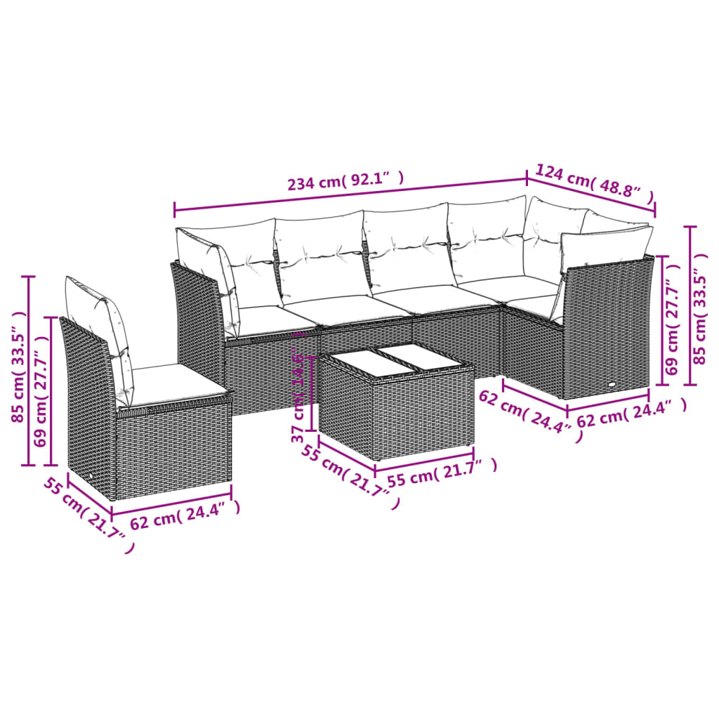 7-dijelni set vrtnih sofa sivi od poliratana