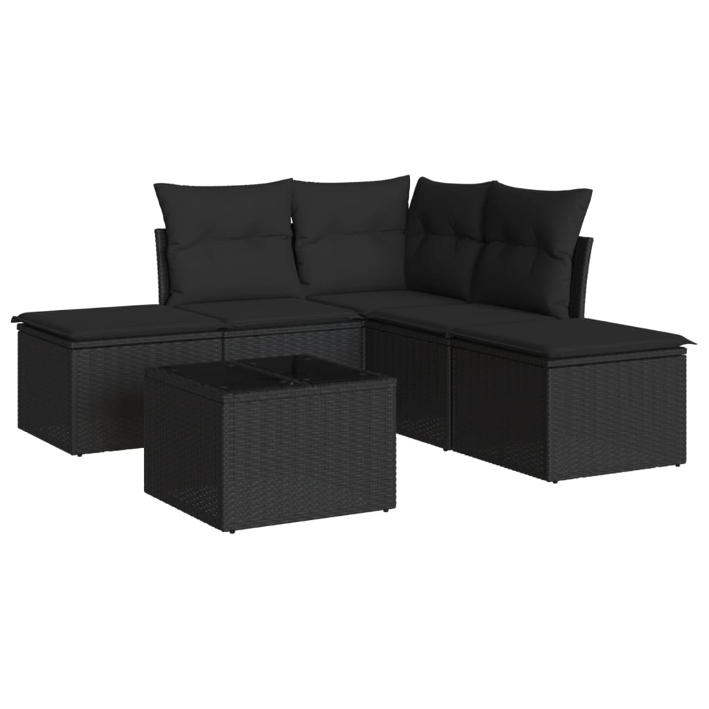 6-dijelni set vrtnih sofa s jastucima crni od poliratana