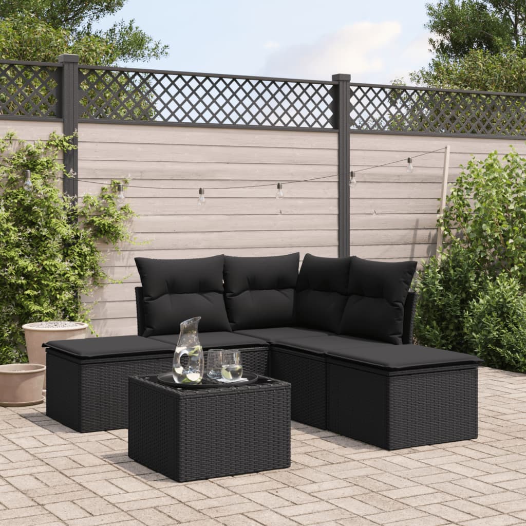 6-dijelni set vrtnih sofa s jastucima crni od poliratana