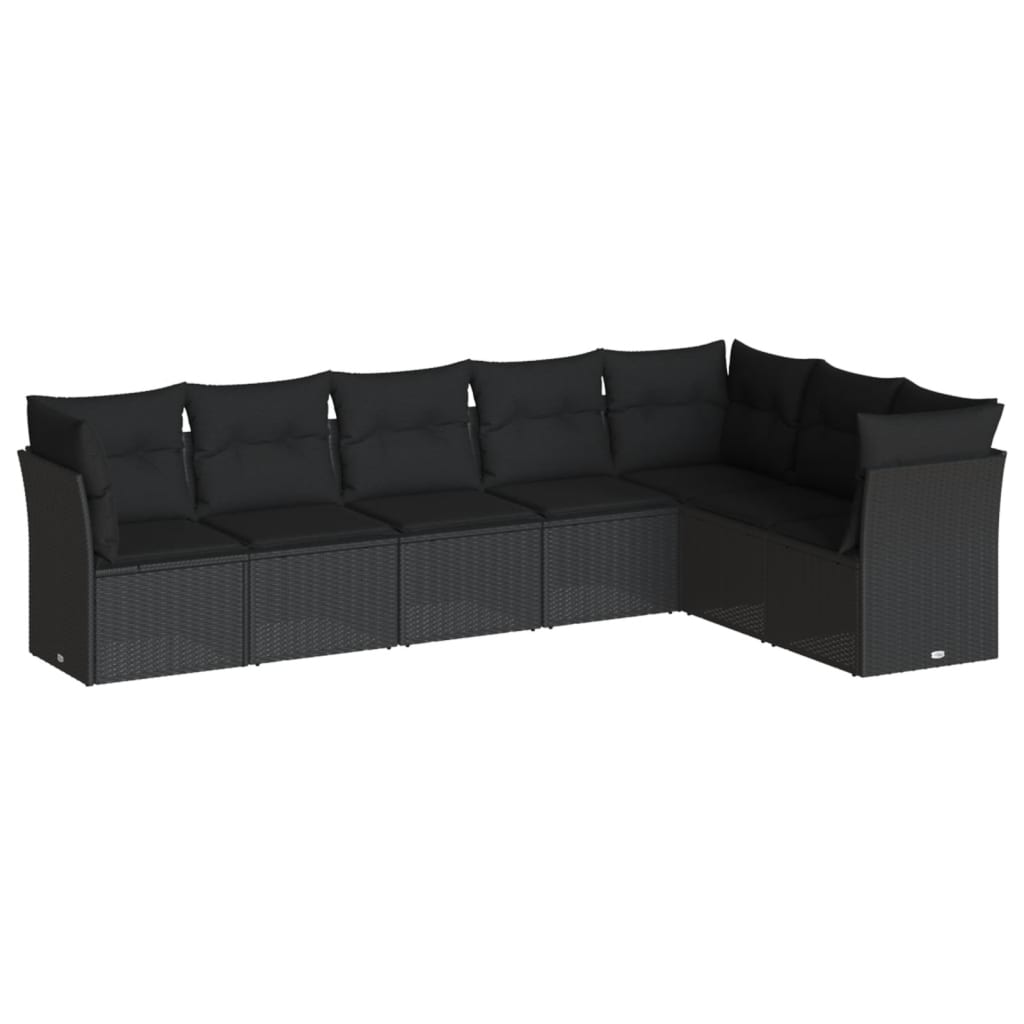 7-dijelni set vrtnih sofa od poliratana s jastucima crni