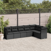 7-dijelni set vrtnih sofa od poliratana s jastucima crni