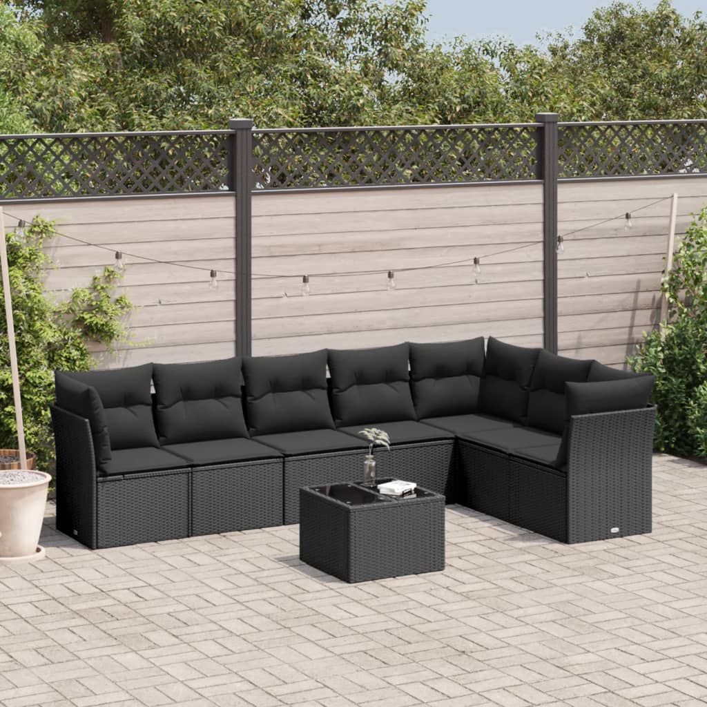 8-dijelni set vrtnih sofa od poliratana s jastucima crni