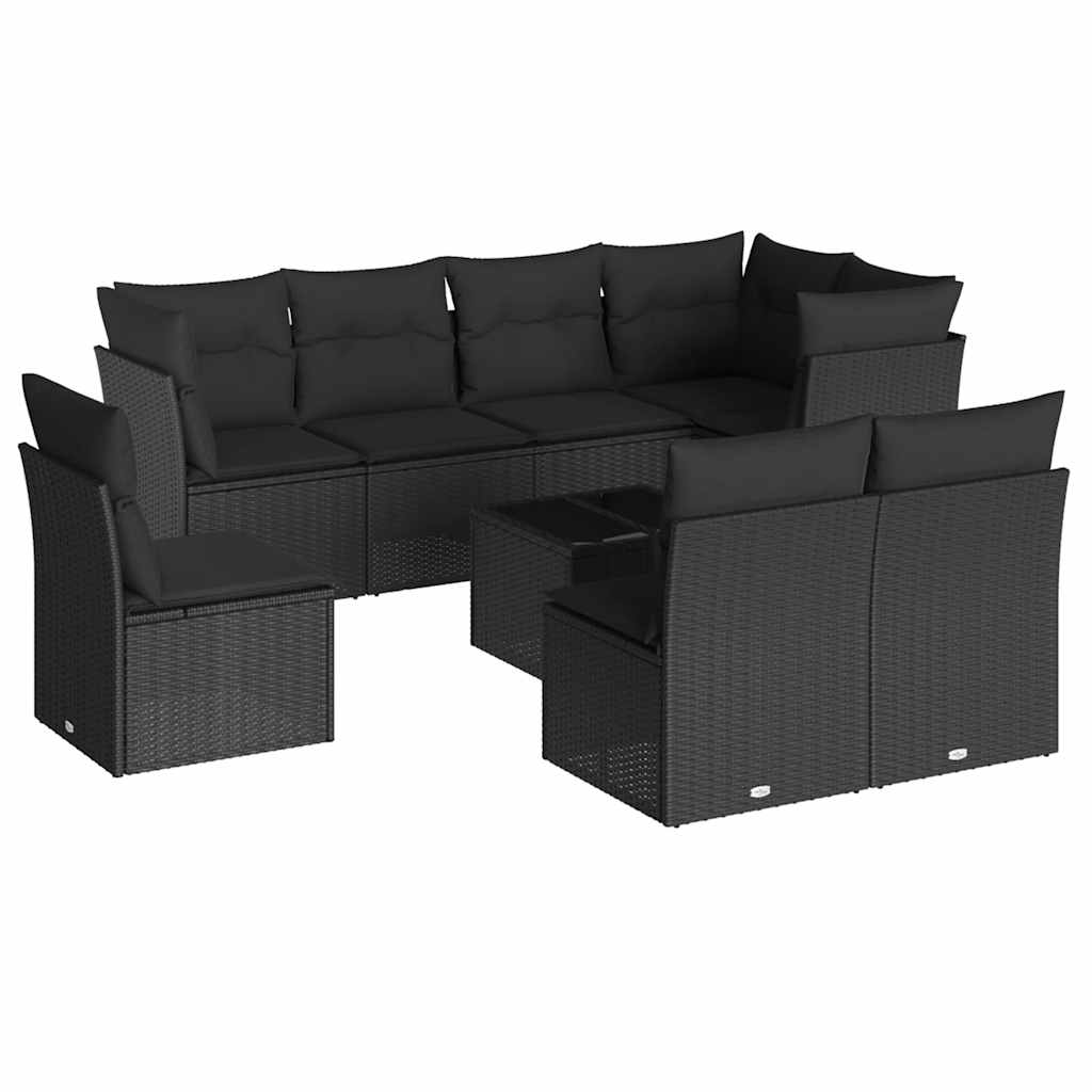 9-dijelni set vrtnih sofa s jastucima crni od poliratana