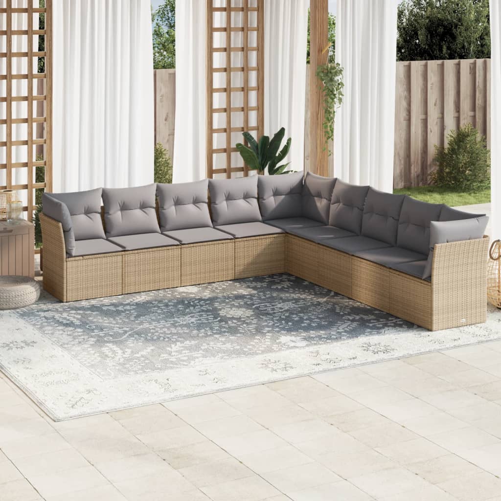 9-dijelni set vrtnih sofa s jastucima bež od poliratana