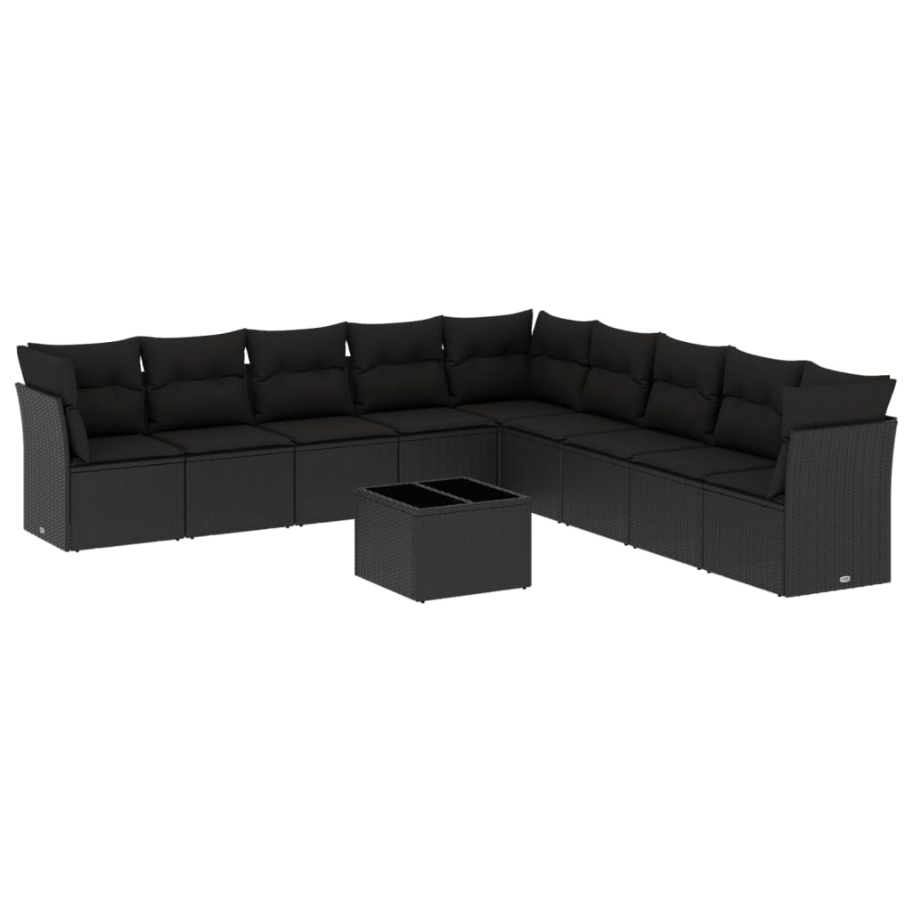10-dijelni set vrtnih sofa s jastucima crni od poliratana