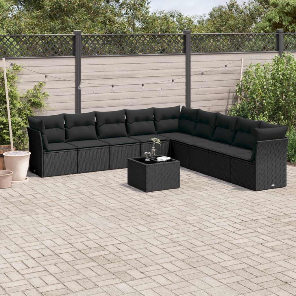 10-dijelni set vrtnih sofa s jastucima crni od poliratana