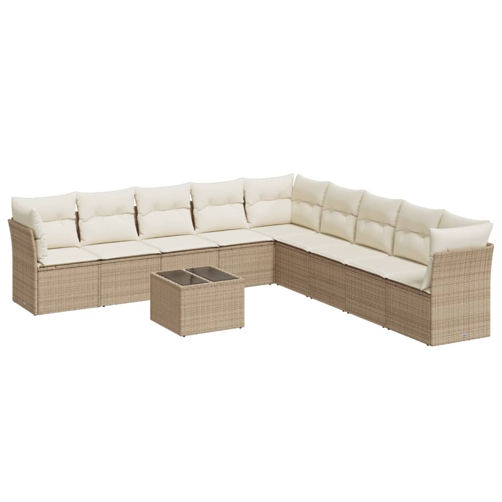 10-dijelni set vrtnih sofa s jastucima bež od poliratana