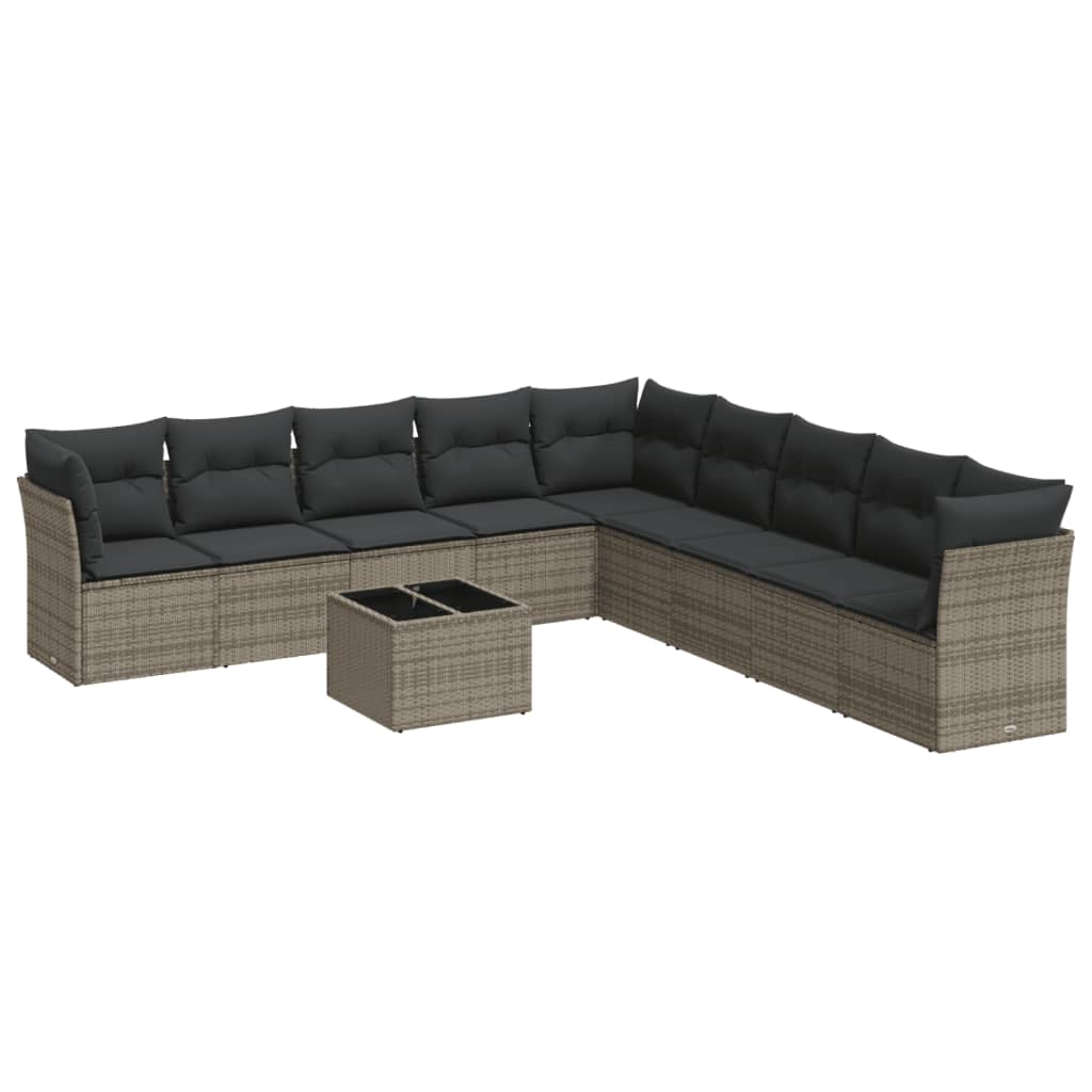 10-dijelni set vrtnih sofa od poliratana s jastucima sivi