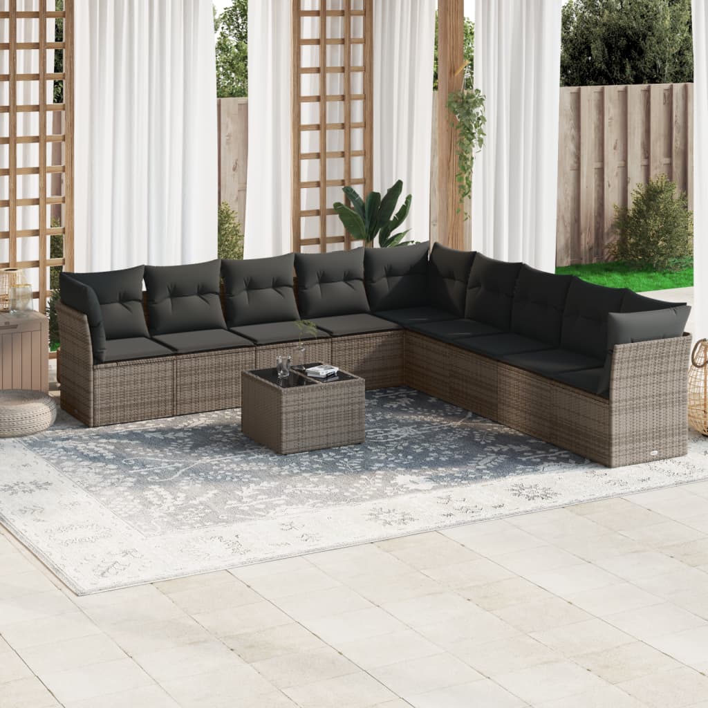 10-dijelni set vrtnih sofa od poliratana s jastucima sivi