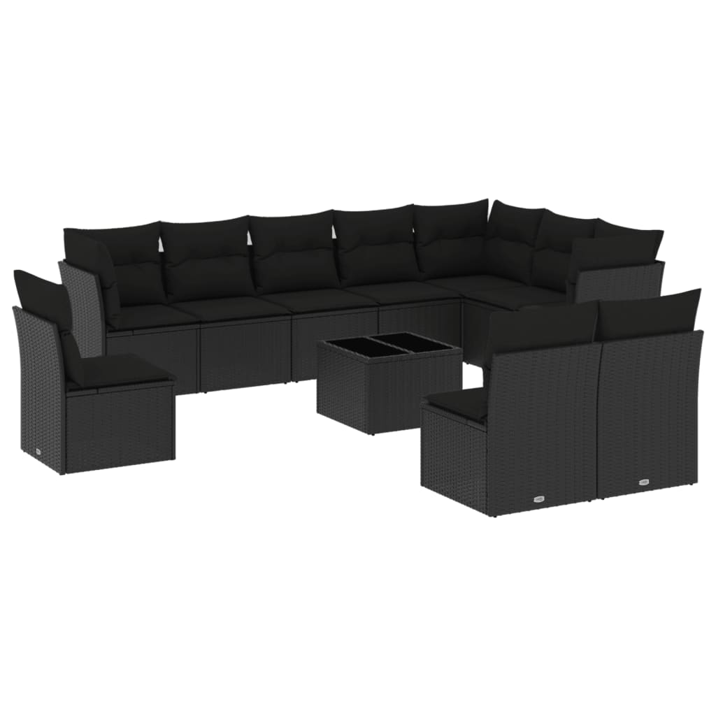 11-dijelni set vrtnih sofa od poliratana s jastucima crni