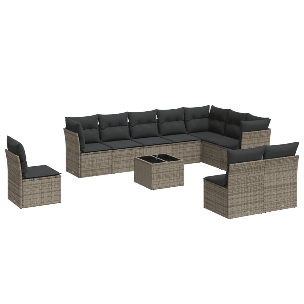 11-dijelni set vrtnih sofa od poliratana s jastucima sivi