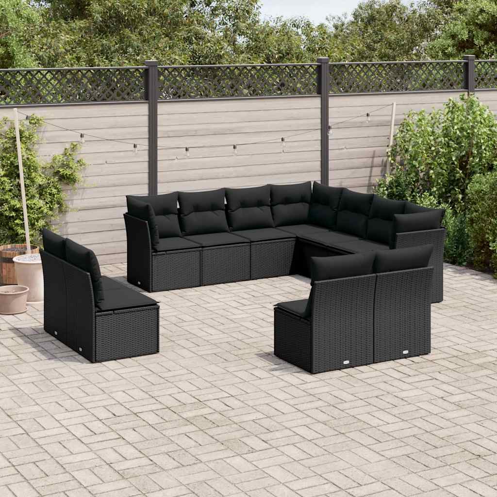 11-dijelni set vrtnih sofa od poliratana s jastucima crni