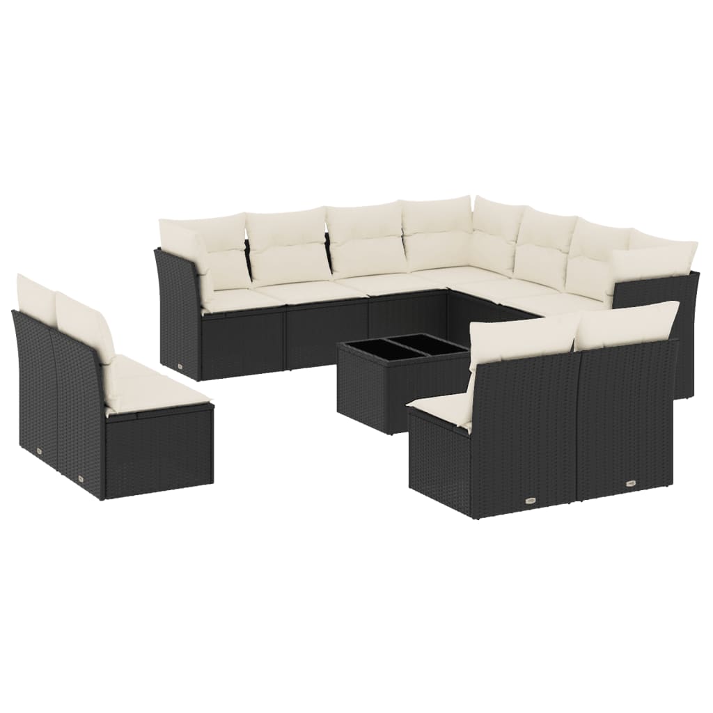 12-dijelni set vrtnih sofa od poliratana s jastucima crni