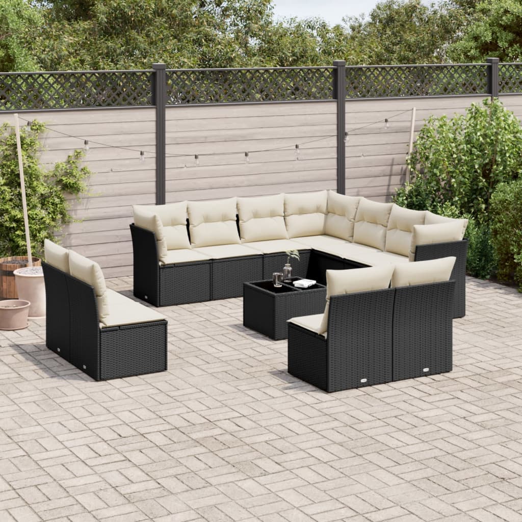 12-dijelni set vrtnih sofa od poliratana s jastucima crni