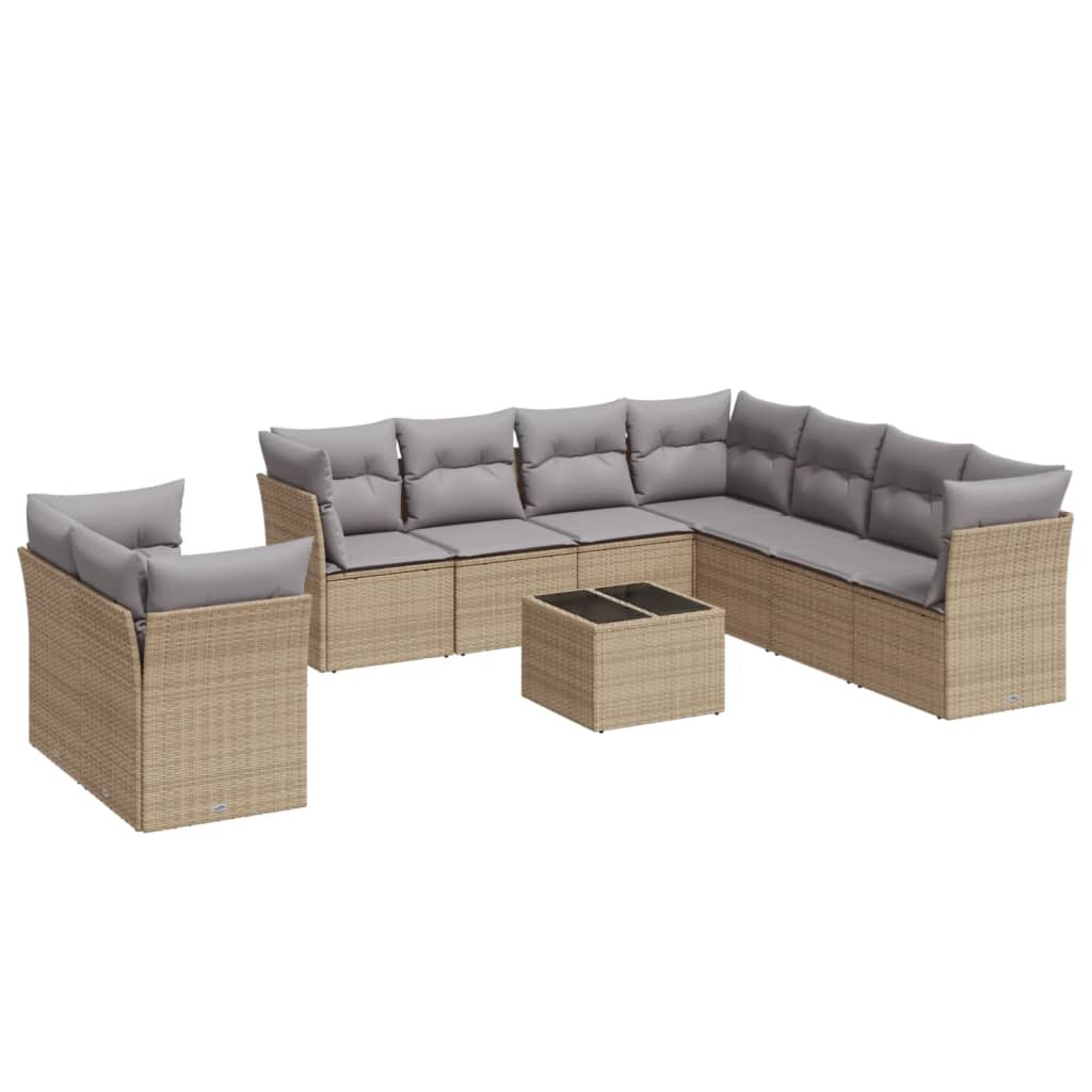 10-dijelni set vrtnih sofa s jastucima bež od poliratana