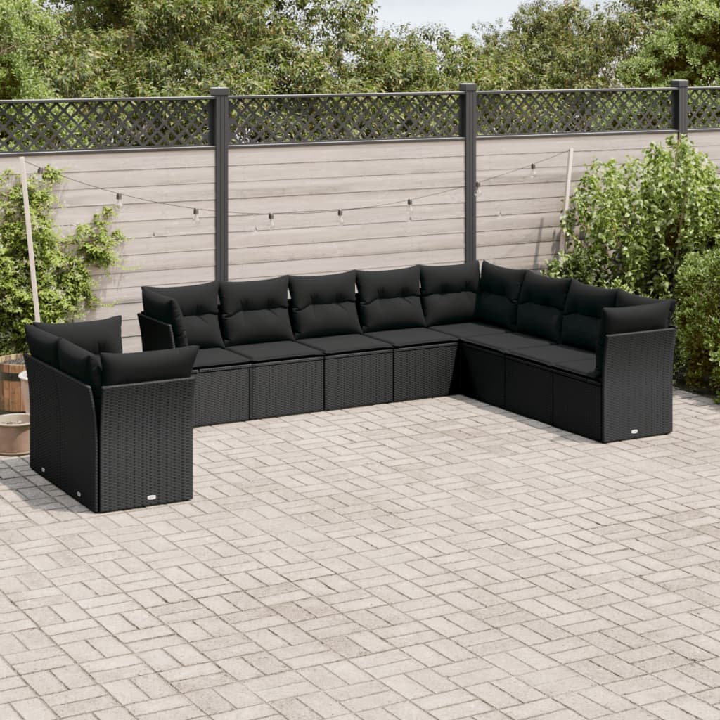 10-dijelni set vrtnih sofa s jastucima crni od poliratana