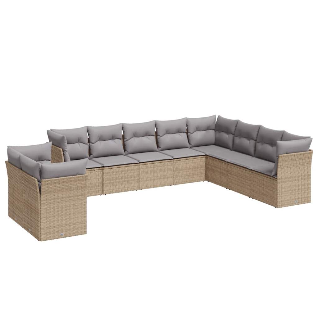 10-dijelni set vrtnih sofa s jastucima bež od poliratana
