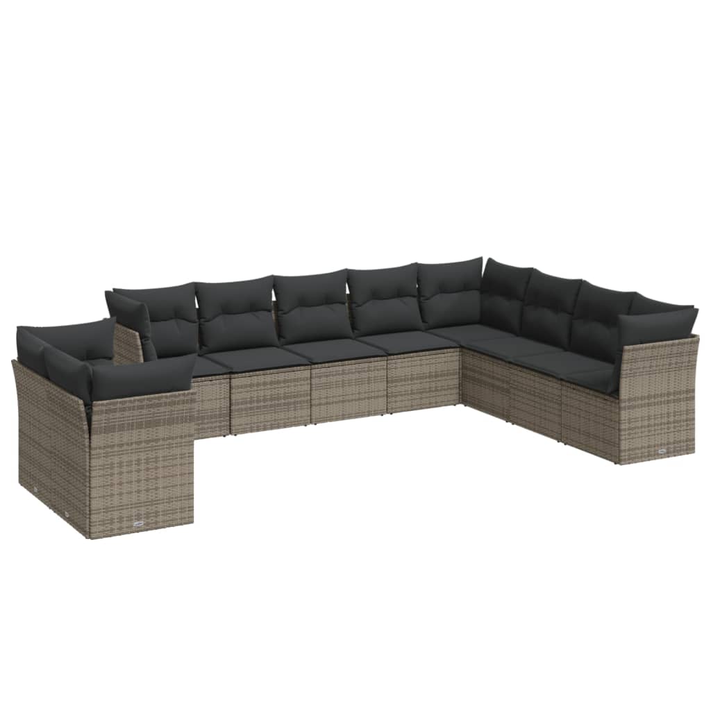 10-dijelni set vrtnih sofa od poliratana s jastucima sivi