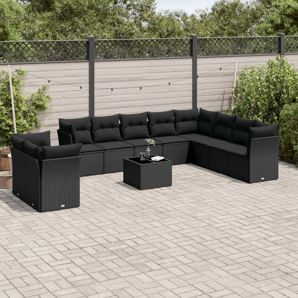 11-dijelni set vrtnih sofa od poliratana s jastucima crni