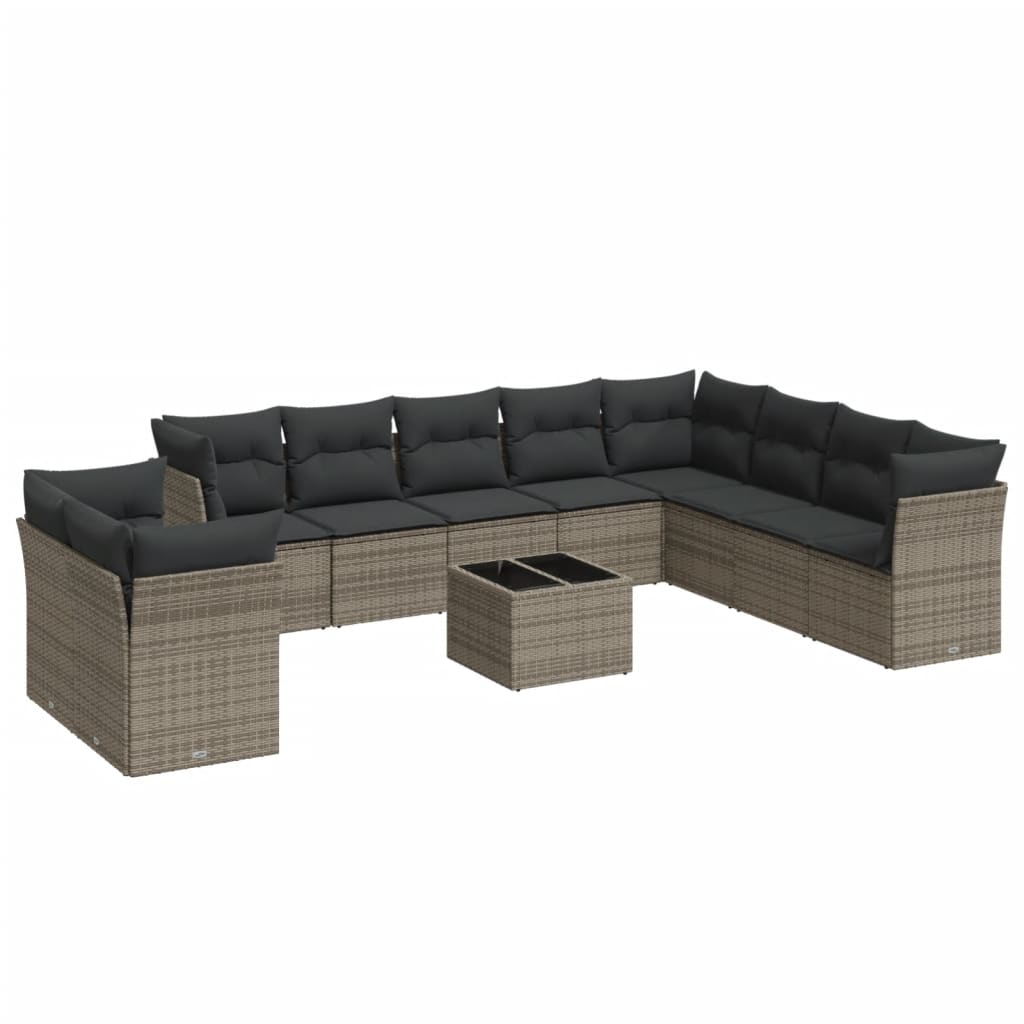 11-dijelni set vrtnih sofa od poliratana s jastucima sivi