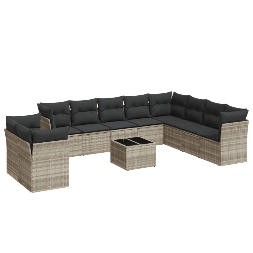 11-dijelni set vrtnih sofa poliratan s jastucima svijetlosivi