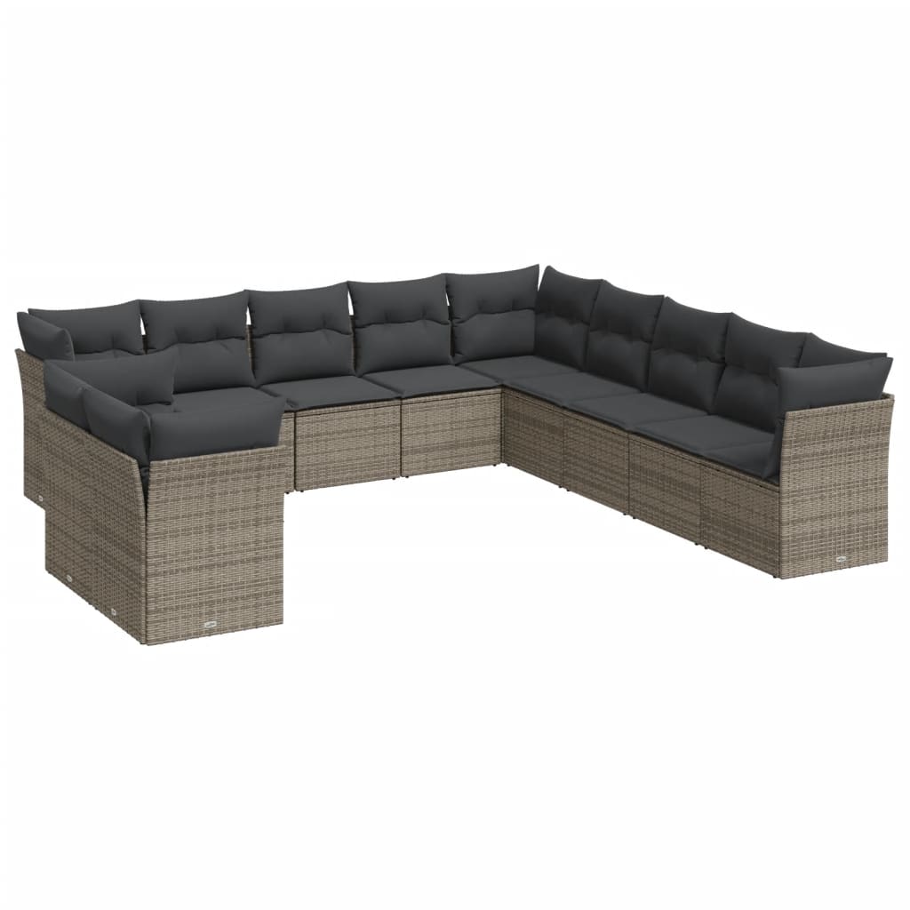 11-dijelni set vrtnih sofa od poliratana s jastucima sivi