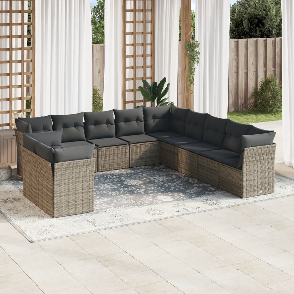 11-dijelni set vrtnih sofa od poliratana s jastucima sivi