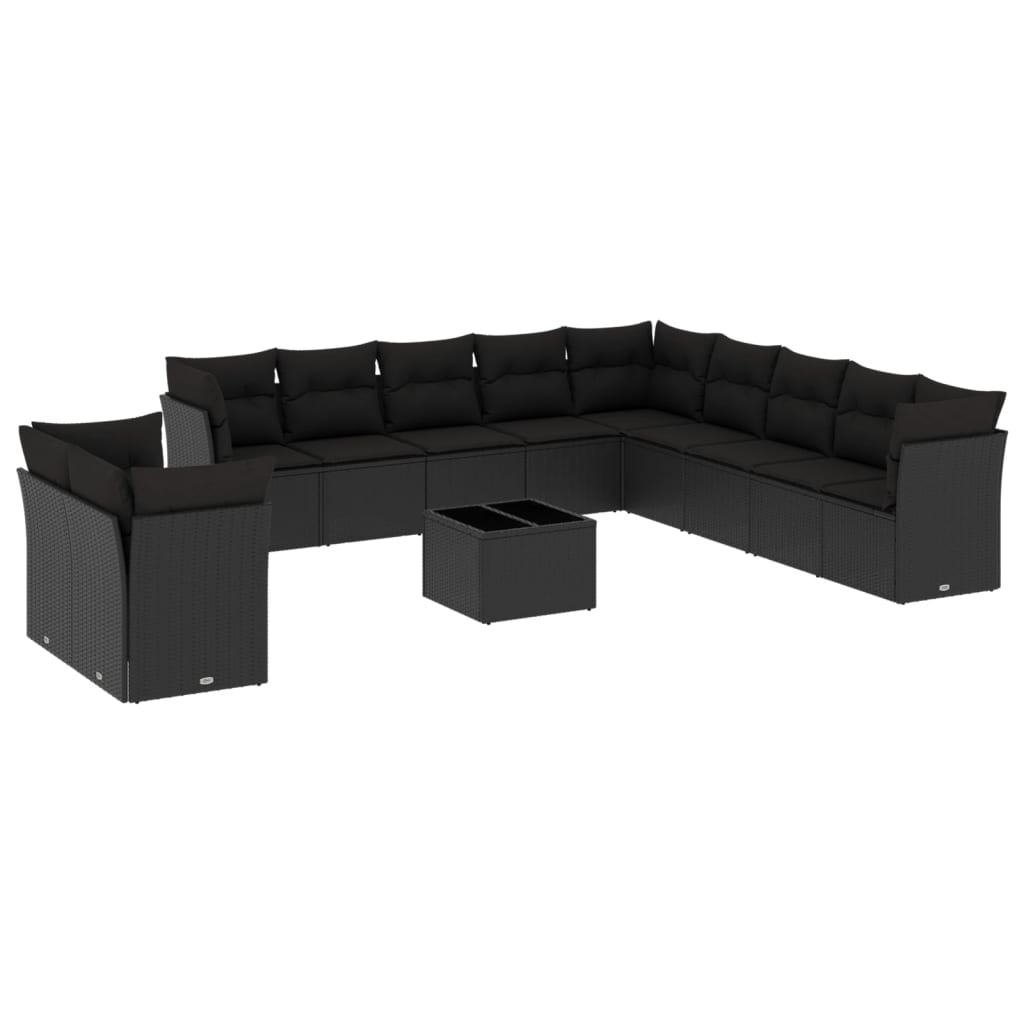 12-dijelni set vrtnih sofa od poliratana s jastucima crni