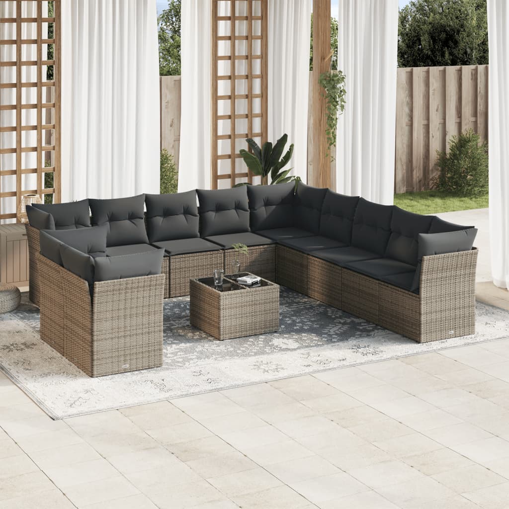 12-dijelni set vrtnih sofa od poliratana s jastucima sivi