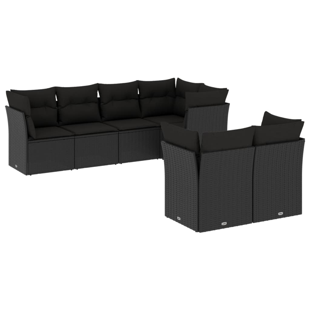 7-dijelni set vrtnih sofa od poliratana s jastucima crni