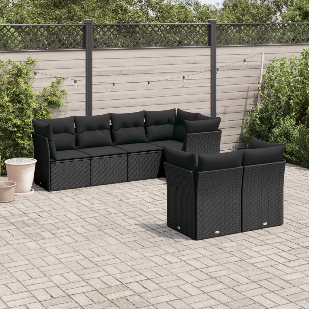 7-dijelni set vrtnih sofa od poliratana s jastucima crni