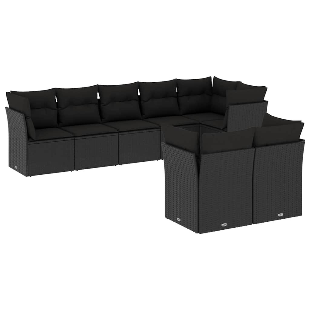 8-dijelni set vrtnih sofa od poliratana s jastucima crni