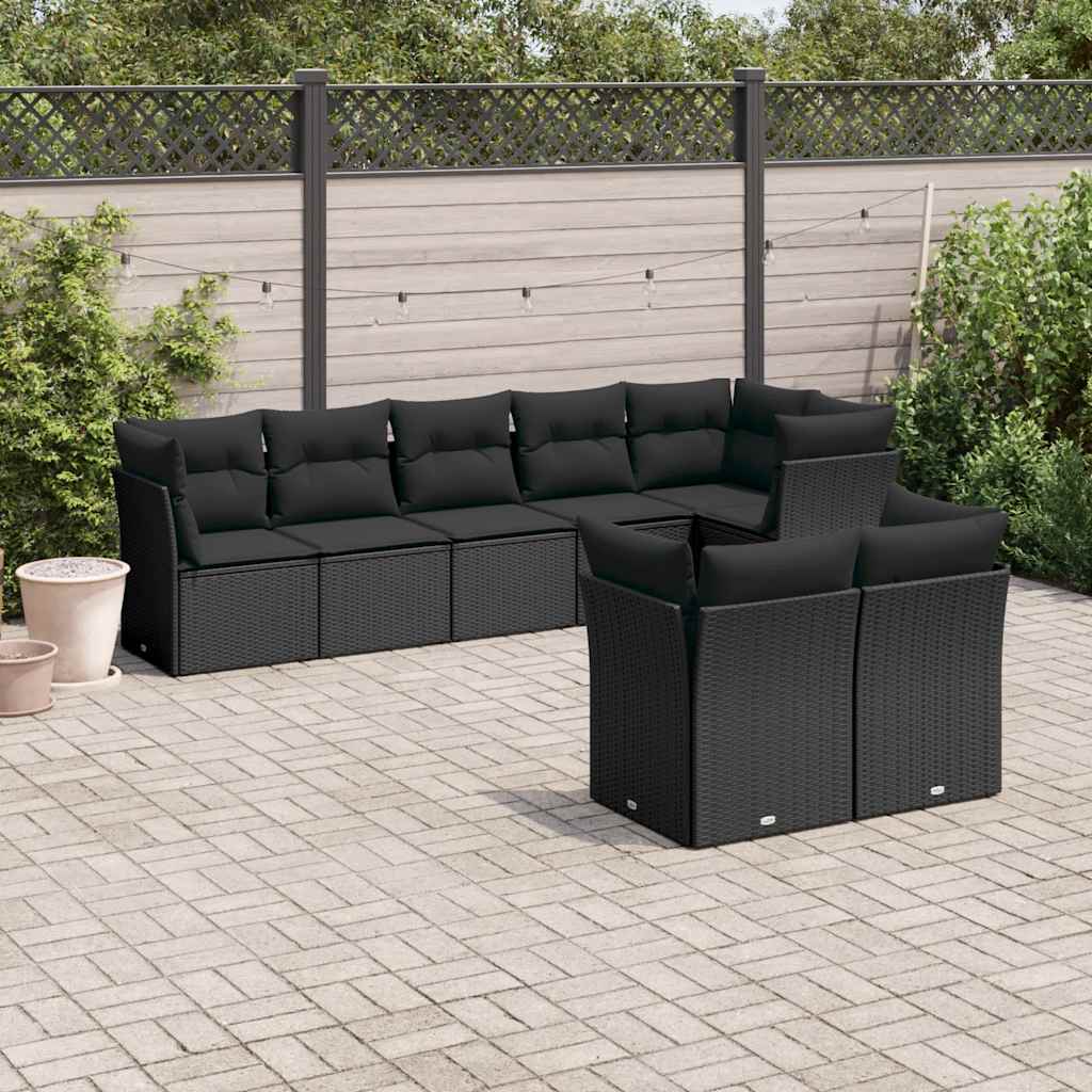 8-dijelni set vrtnih sofa od poliratana s jastucima crni
