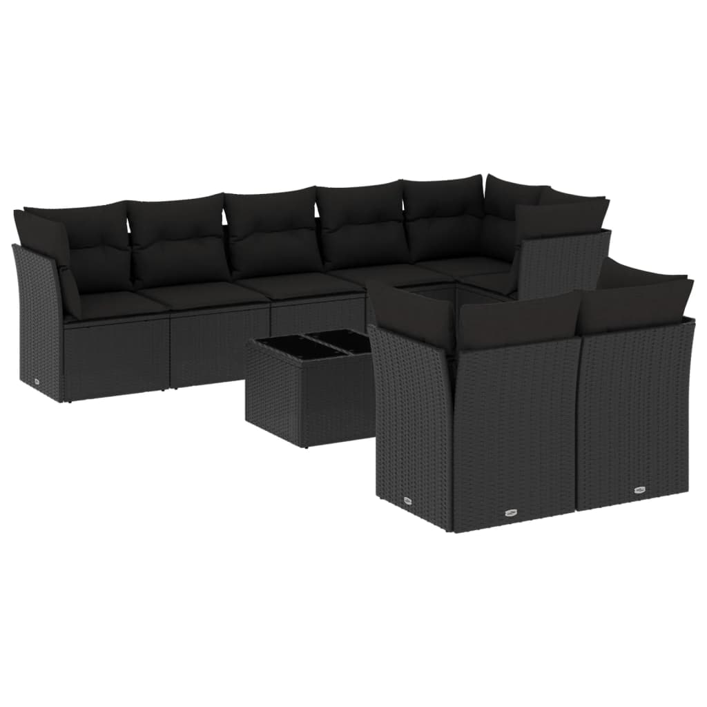 9-dijelni set vrtnih sofa s jastucima crni od poliratana