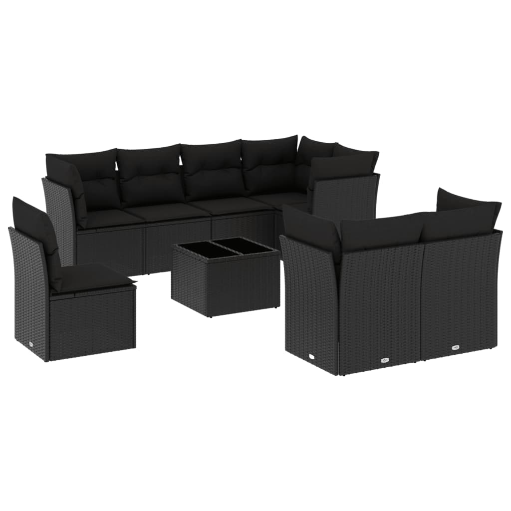 9-dijelni set vrtnih sofa s jastucima crni od poliratana