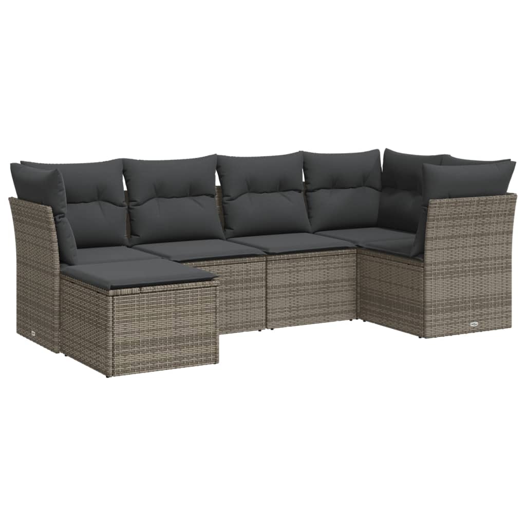 6-dijelni set vrtnih sofa od poliratana s jastucima sivi