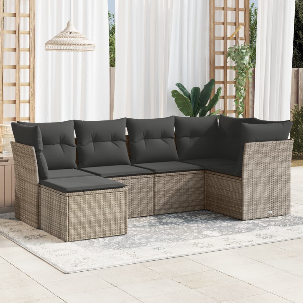 6-dijelni set vrtnih sofa od poliratana s jastucima sivi
