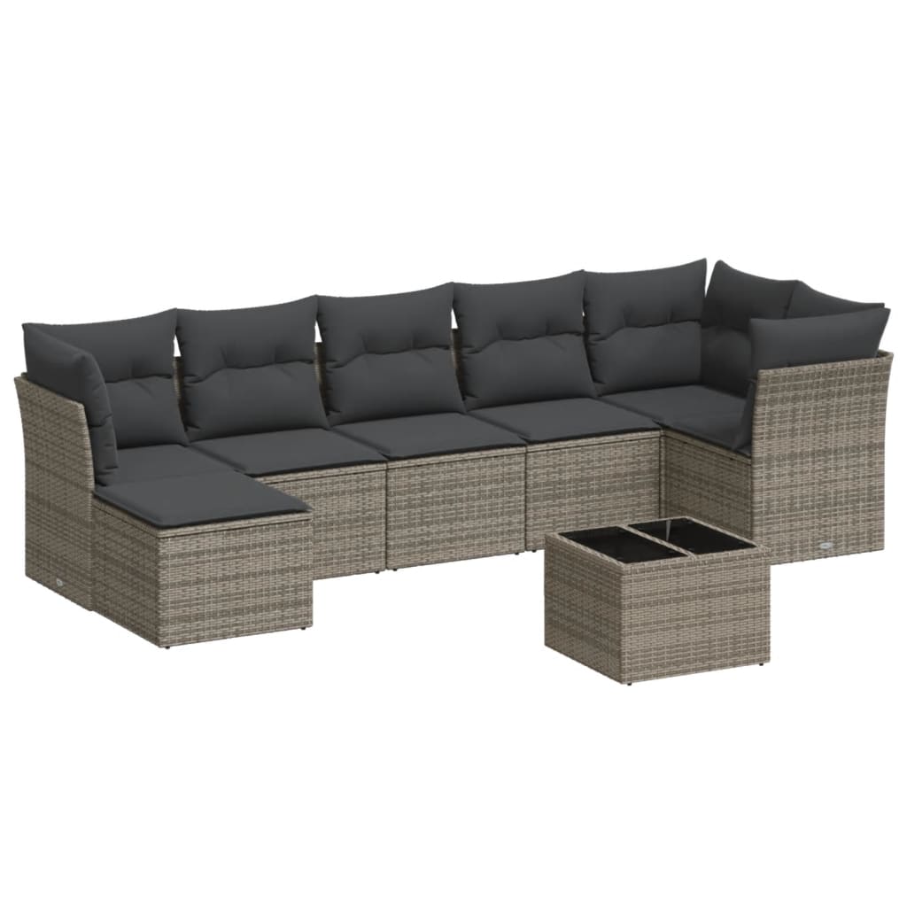 8-dijelni set vrtnih sofa od poliratana s jastucima sivi